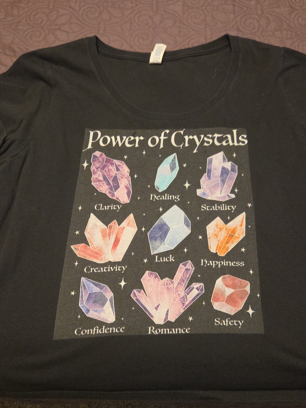 Hot Topic Black 'Power of Crystals' Graphic Tee with Multicolor Crystals